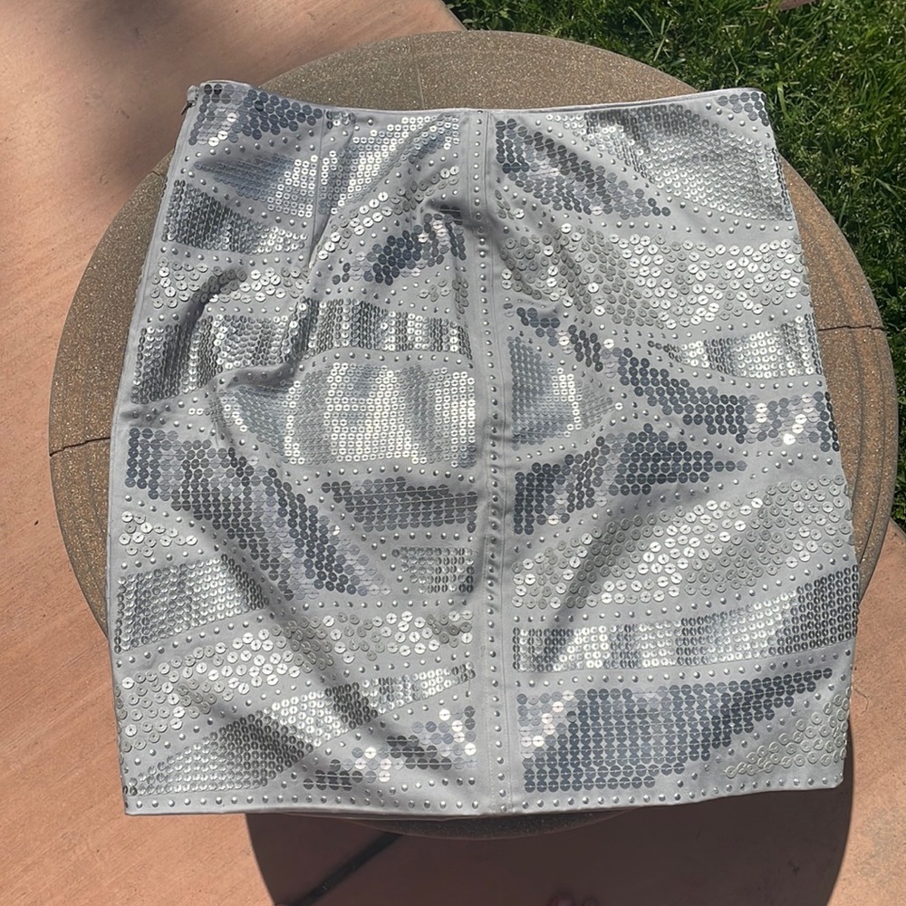 White House black market silver sequin skirt